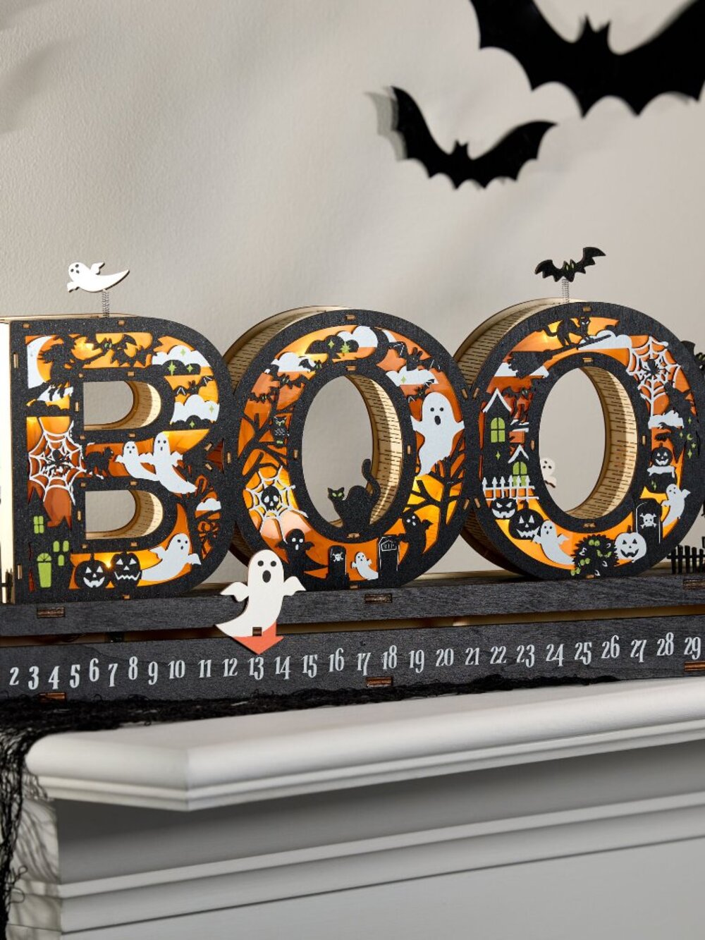 NIB Halloween BOO Laser Wood with LED lights Countdown Calendar